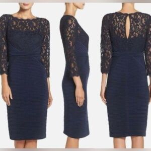 Adrianna Papell Navy Blue Lace Sheath Dress